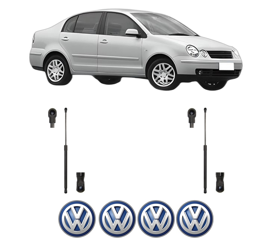 Set amortizoare portbagaj haion pentru VW POLO IV Saloon (9A4, 9A2, 9N2, 9A6) din 2002-2012, 2 bucati, MAGNUM TECHNOLOGY, 4 stickere auto VW