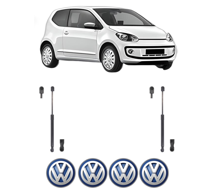 Set amortizoare portbagaj haion pentru VW UP! (121, 122, BL1, BL2, BL3, 123) din 2011-2023, 2 bucati, KROSNO, 4 stickere auto VW