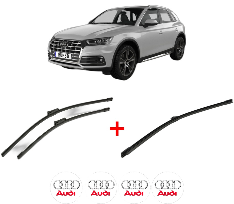 Set 3 stergatoare AUDI Q5 (FYB, FYG) din 2016 - 2020, pentru parbriz si luneta fata si spate auto, Bosch Aerotwin, din cauciuc siliconat rezistent, 4 Stickere Auto AUDI