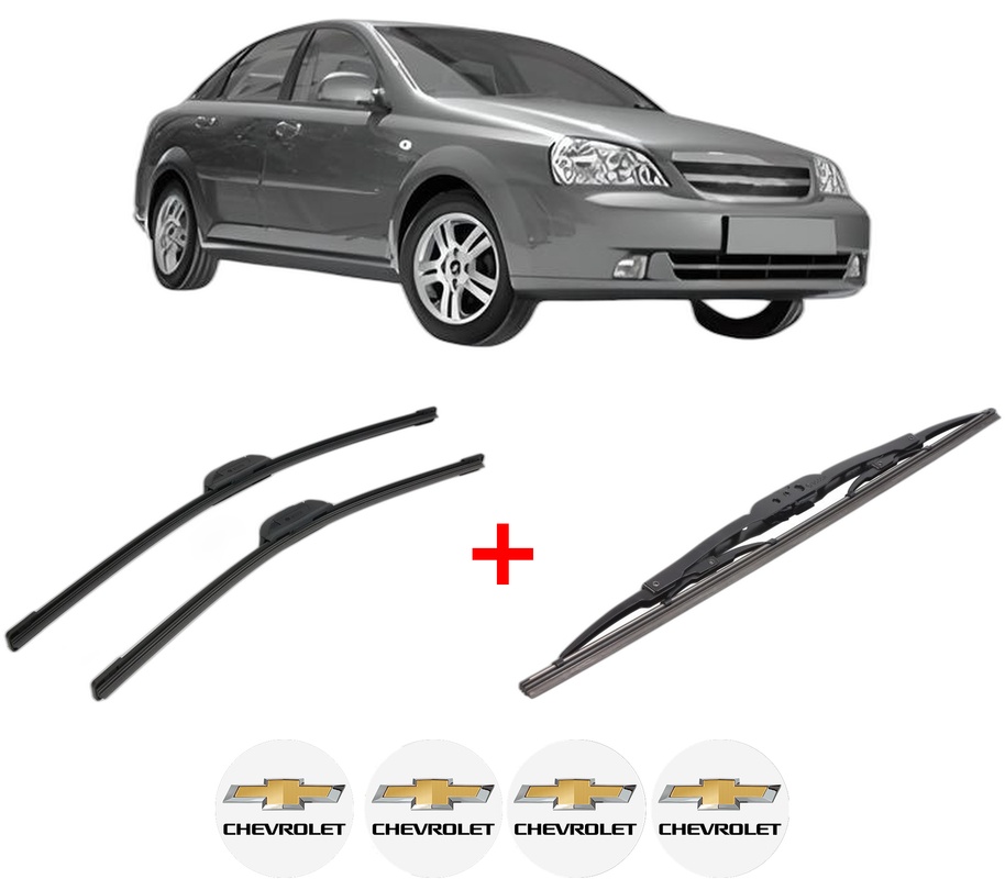 Set 3 stergatoare CHEVROLET LACETTI (J200) din 2005 - 2013, pentru parbriz si luneta fata si spate auto, Bosch Twin, din cauciuc siliconat rezistent, 4 Stickere Auto CHEVROLET