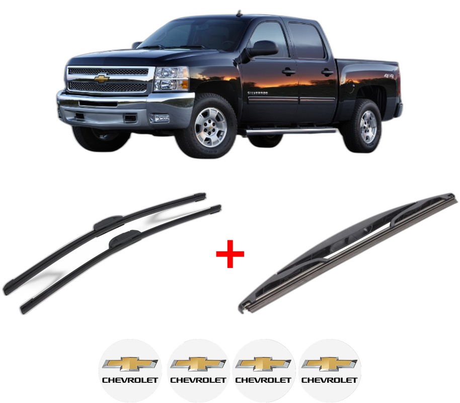 Set 3 stergatoare CHEVROLET SILVERADO 2500 HD Crew Cab Pickup din 2008 - 2013, pentru parbriz si luneta fata si spate auto, Bosch Twin, din cauciuc siliconat rezistent, 4 Stickere Auto CHEVROLET