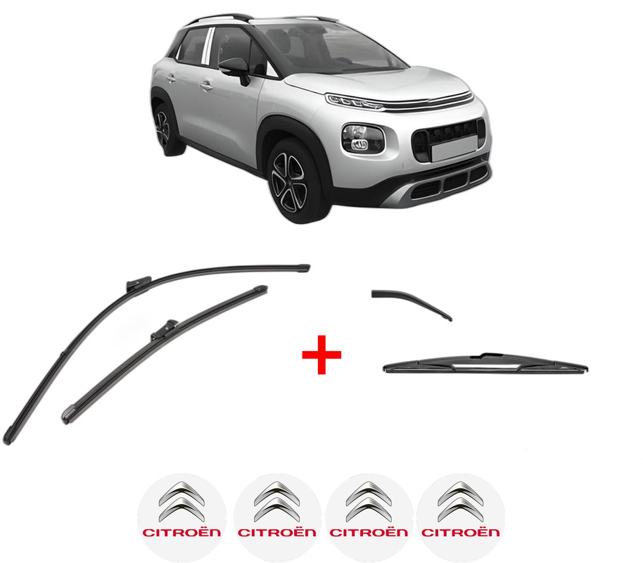 Set 3 stergatoare CITROEN C3 AIRCROSS II (2R_, 2C_) din 2017 - 2018, pentru parbriz si luneta fata si spate auto, Valeo Silencio, din cauciuc siliconat rezistent, 4 Stickere Auto CITROEN