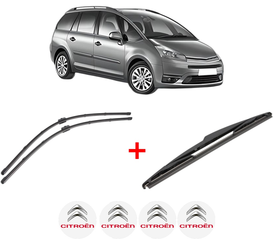 Set 3 stergatoare CITROEN C4 GRAND PICASSO I (UA_) din 2006 - 2013, pentru parbriz si luneta fata si spate auto, Valeo Silencio, din cauciuc siliconat rezistent, 4 Stickere Auto CITROEN