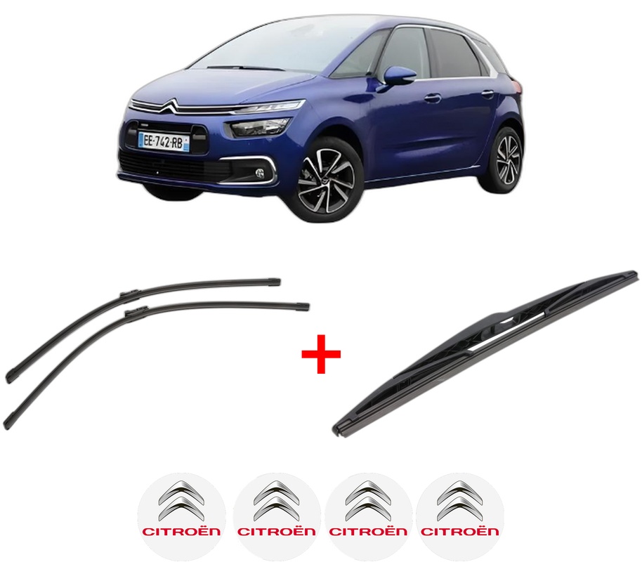 Set 3 stergatoare CITROEN C4 PICASSO II din 2013 - 2018, pentru parbriz si luneta fata si spate auto, Bosch Twin, din cauciuc siliconat rezistent, 4 Stickere Auto CITROEN