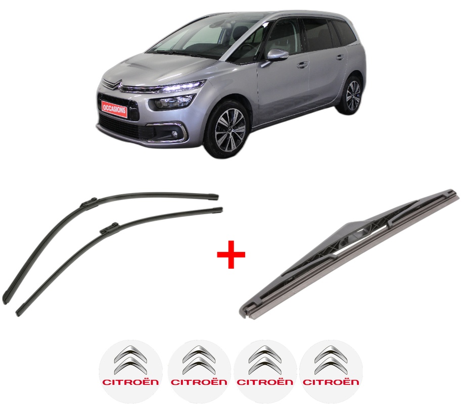 Set 3 stergatoare CITROEN GRAND C4 SPACETOURER (3A_, 3E_) din 2018 - 2019, pentru parbriz si luneta fata si spate auto, Bosch Twin, din cauciuc siliconat rezistent, 4 Stickere Auto CITROEN