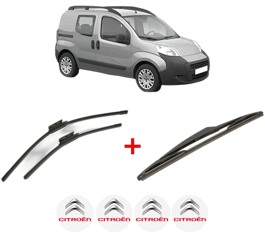Set 3 stergatoare CITROEN NEMO MPV din 2009, pentru parbriz si luneta fata si spate auto, Bosch Twin, din cauciuc siliconat rezistent, 4 Stickere Auto CITROEN