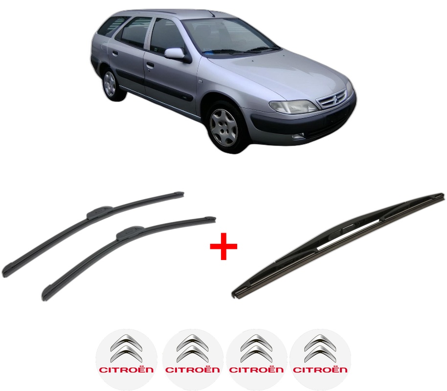 Set 3 stergatoare CITROEN XSARA Estate Van din 1999 - 2005, pentru parbriz si luneta fata si spate auto, Bosch Twin, din cauciuc siliconat rezistent, 4 Stickere Auto CITROEN