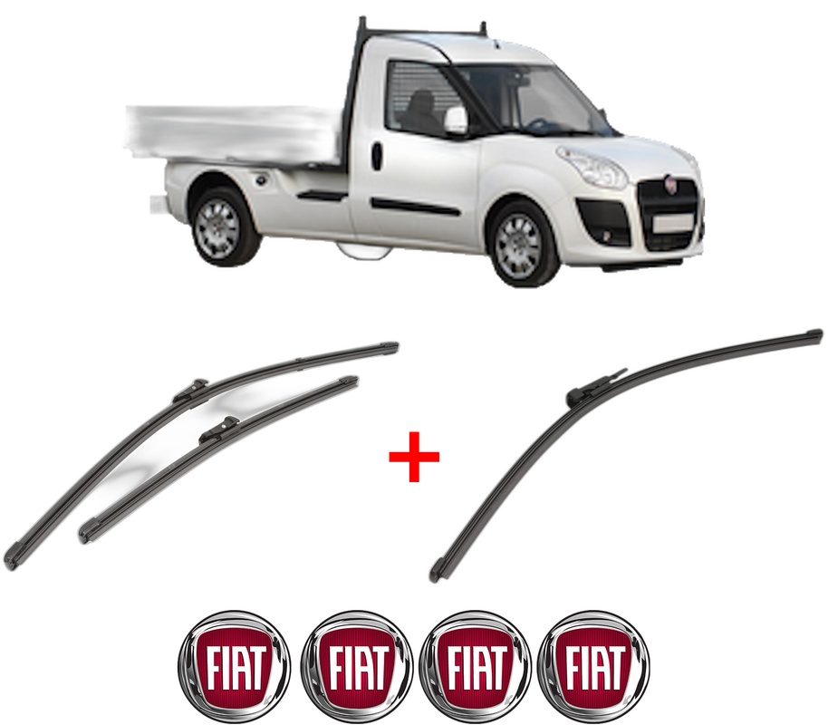 Set 3 stergatoare FIAT DOBLO Platform/Chassis (263_) din 2010 - 2023, pentru parbriz si luneta fata si spate auto, Valeo Silencio Xtrm, din cauciuc siliconat rezistent, 4 Stickere Auto FIAT