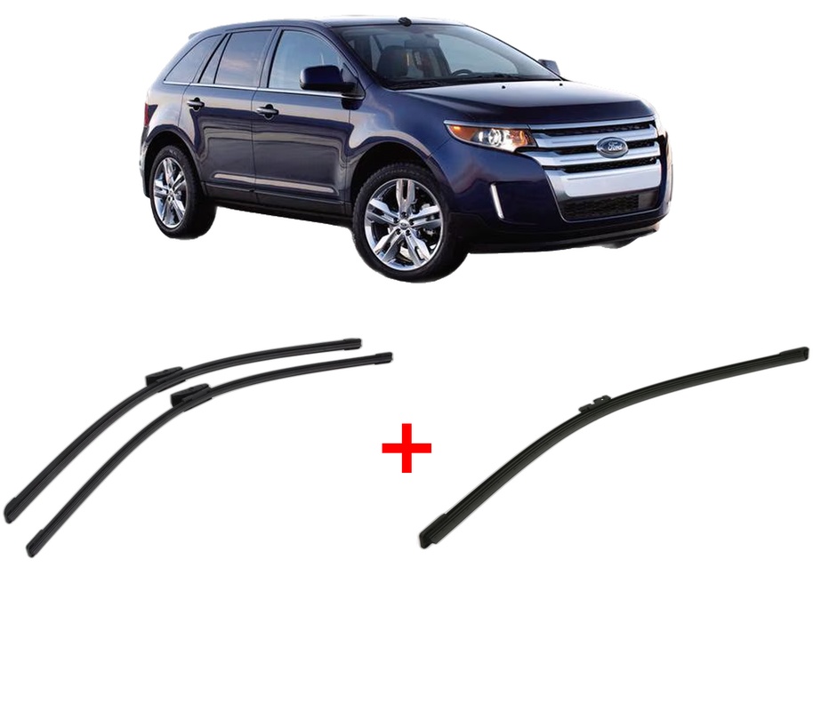 Set 3 stergatoare FORD USA EDGE din 2006 - 2018, pentru parbriz si luneta fata si spate auto, Bosch Aerotwin, din cauciuc siliconat rezistent, 4 Stickere Auto FORD USA
