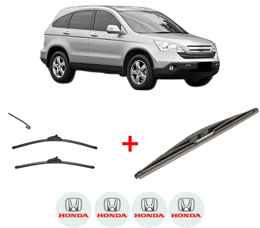 Set 3 stergatoare HONDA CR-V III (RE_) din 2006 - 2012, pentru parbriz si luneta fata si spate auto, Valeo Silencio, din cauciuc siliconat rezistent, 4 Stickere Auto HONDA