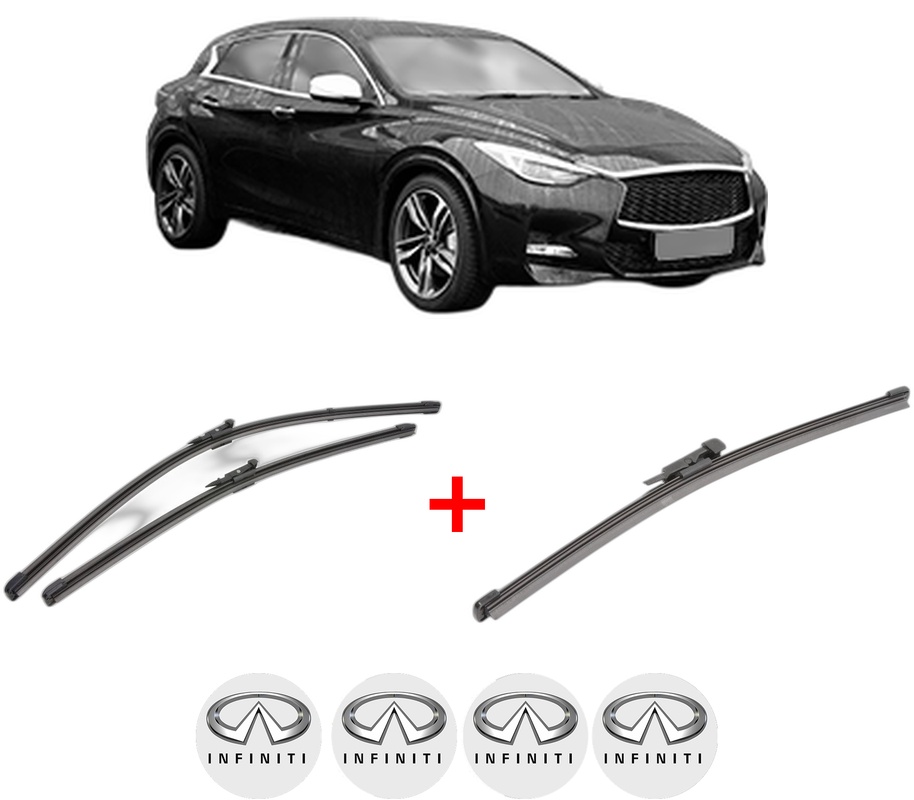 Set 3 stergatoare INFINITI Q30 din 2015, pentru parbriz si luneta fata si spate auto, Valeo Silencio Xtrm, din cauciuc siliconat rezistent, 4 Stickere Auto INFINITI