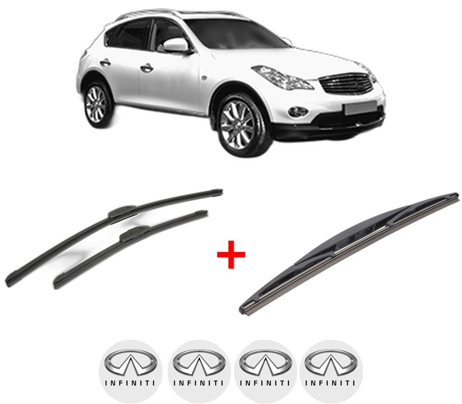 Set 3 stergatoare INFINITI QX50 I din 2013, pentru parbriz si luneta fata si spate auto, Bosch Twin, din cauciuc siliconat rezistent, 4 Stickere Auto INFINITI