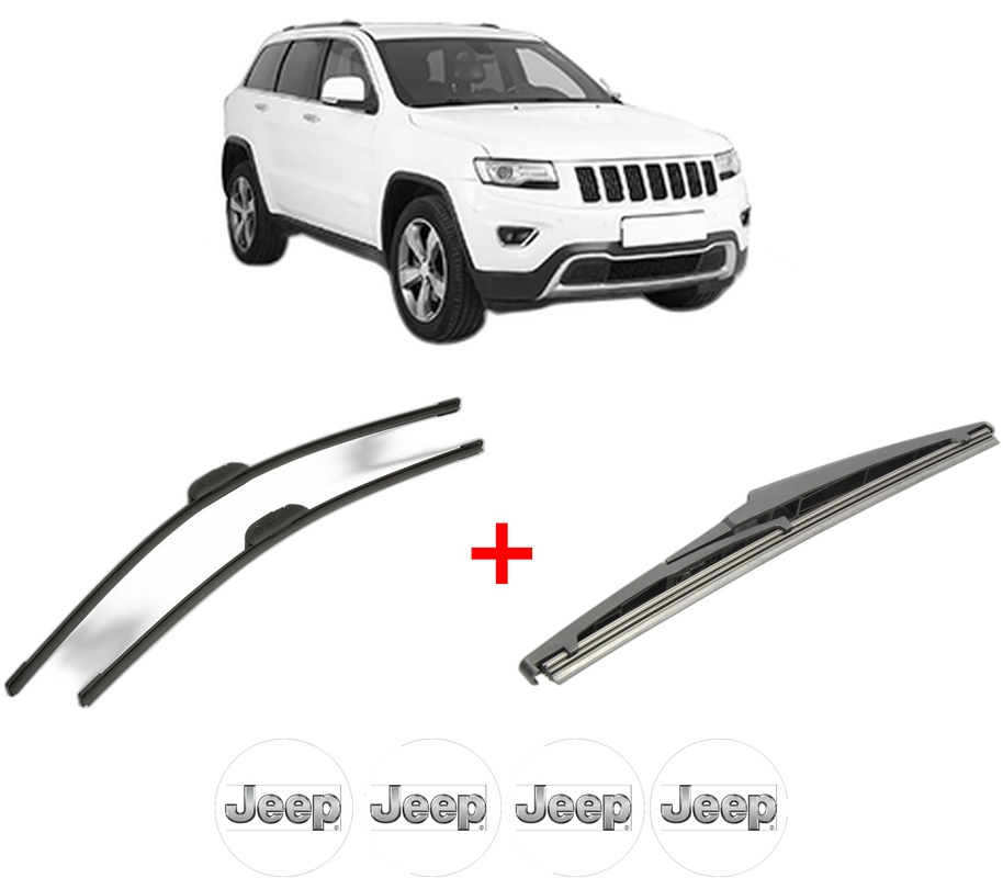 Set 3 stergatoare JEEP GRAND CHEROKEE VAN (WK2) din 2013, pentru parbriz si luneta fata si spate auto, Bosch Twin, din cauciuc siliconat rezistent, 4 Stickere Auto JEEP