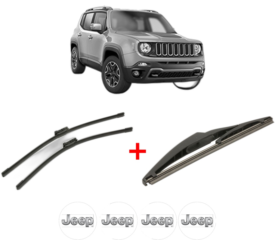 Set 3 stergatoare JEEP RENEGADE SUV (BU, B1, BV) din 2014 - 2018, pentru parbriz si luneta fata si spate auto, Bosch Twin, din cauciuc siliconat rezistent, 4 Stickere Auto JEEP