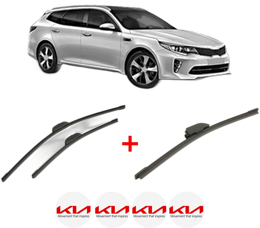 Set 3 stergatoare KIA OPTIMA Sportswagon (JF) din 2016 - 2019, pentru parbriz si luneta fata si spate auto, Bosch Aerotwin, din cauciuc siliconat rezistent, 4 Stickere Auto KIA