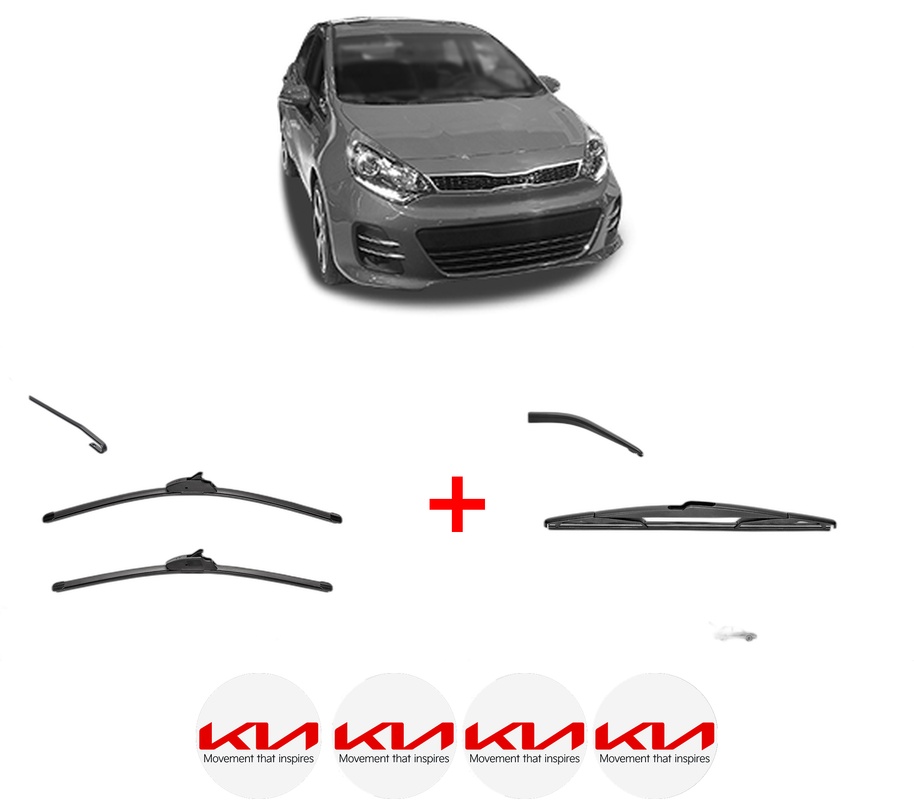 Set 3 stergatoare KIA RIO III Hatchback Van (UB) din 2011 - 2017, pentru parbriz si luneta fata si spate auto, Valeo Silencio, din cauciuc siliconat rezistent, 4 Stickere Auto KIA