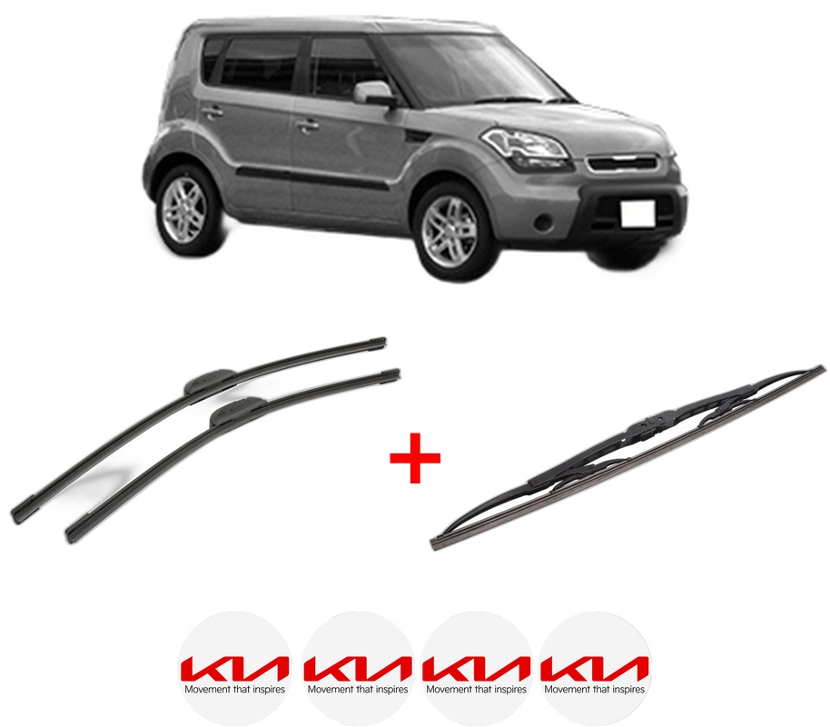 Set 3 stergatoare KIA SOUL I (AM) din 2009 - 2014, pentru parbriz si luneta fata si spate auto, Bosch Twin, din cauciuc siliconat rezistent, 4 Stickere Auto KIA