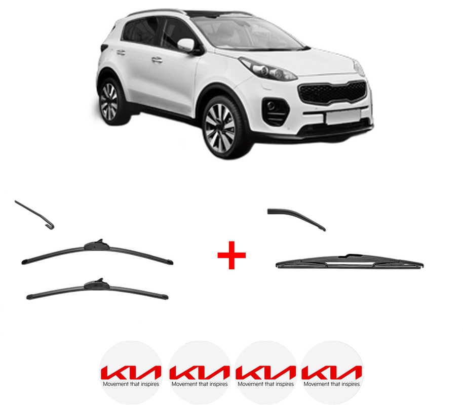 Set 3 stergatoare KIA SPORTAGE IV (QL, QLE) din 2015 - 2022, pentru parbriz si luneta fata si spate auto, Valeo Silencio, din cauciuc siliconat rezistent, 4 Stickere Auto KIA