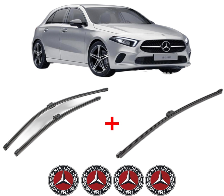 Set 3 stergatoare MERCEDES-BENZ A-CLASS (W177) din 2018 - 2019, pentru parbriz si luneta fata si spate auto, Valeo Silencio Xtrm, din cauciuc siliconat rezistent, 4 Stickere Auto MERCEDES-BENZ