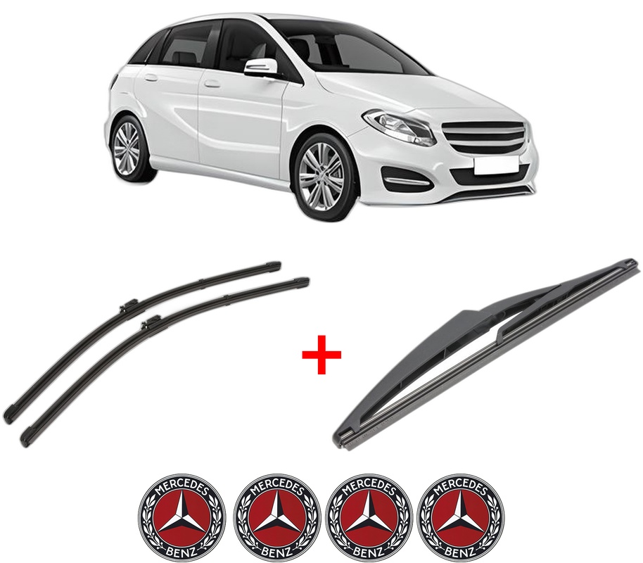 Set 3 stergatoare MERCEDES-BENZ B-CLASS Sports Tourer (W246, W242) din 2011 - 2018, pentru parbriz si luneta fata si spate auto, Valeo Silencio, din cauciuc siliconat rezistent, 4 Stickere Auto MERCEDES-BENZ