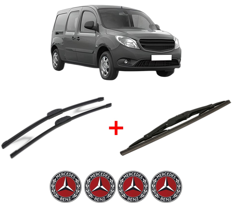Set 3 stergatoare MERCEDES-BENZ CITAN Mixto (Double Cabin) (W415) din 2012 - 2021, pentru parbriz si luneta fata si spate auto, Bosch Twin, din cauciuc siliconat rezistent, 4 Stickere Auto MERCEDES-BENZ