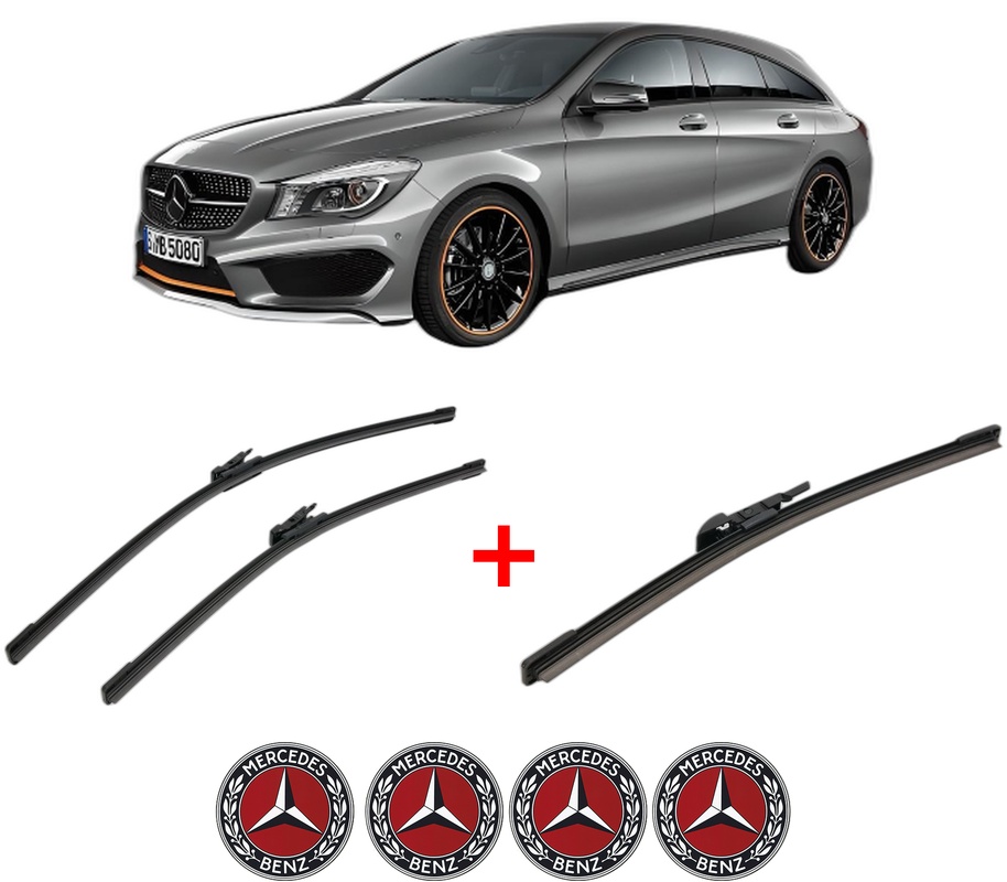 Set 3 stergatoare MERCEDES-BENZ CLA Shooting Brake (X117) din 2015 - 2019, pentru parbriz si luneta fata si spate auto, Bosch Aerotwin, din cauciuc siliconat rezistent, 4 Stickere Auto MERCEDES-BENZ