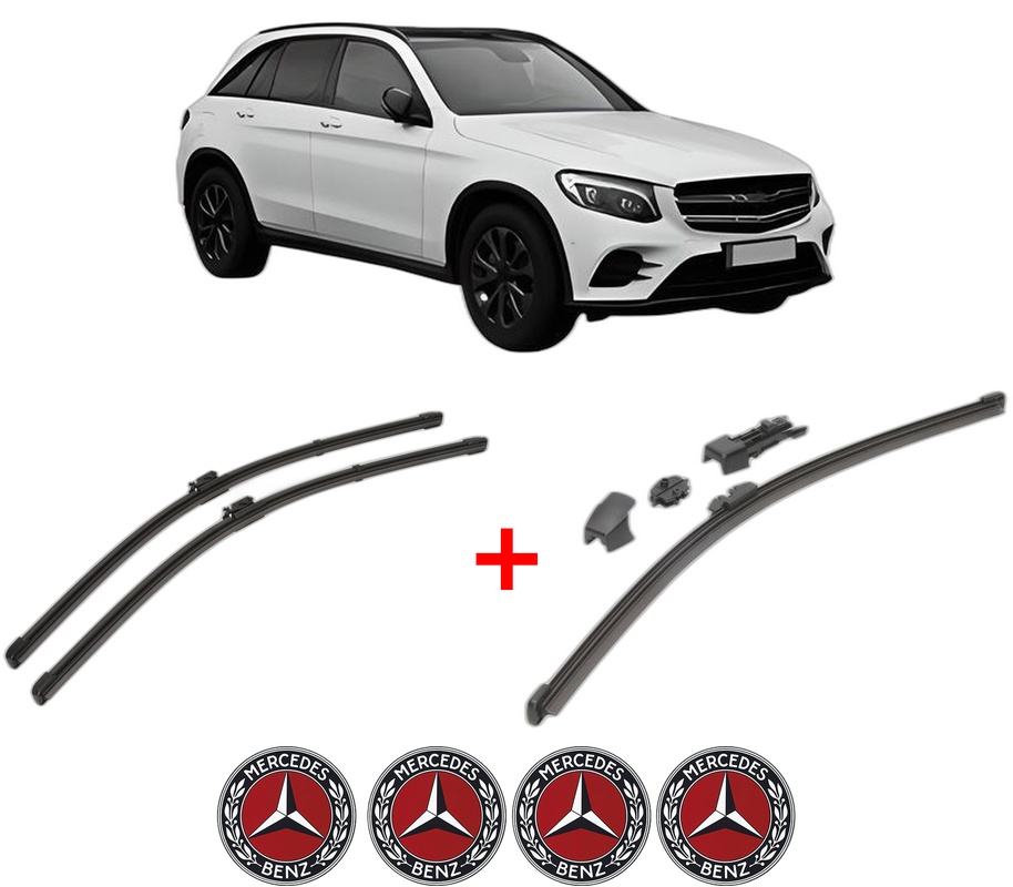 Set 3 stergatoare MERCEDES-BENZ GLC (X253) din 2015 - 2022, pentru parbriz si luneta fata si spate auto, Valeo HydroConnect, din cauciuc siliconat rezistent, 4 Stickere Auto MERCEDES-BENZ