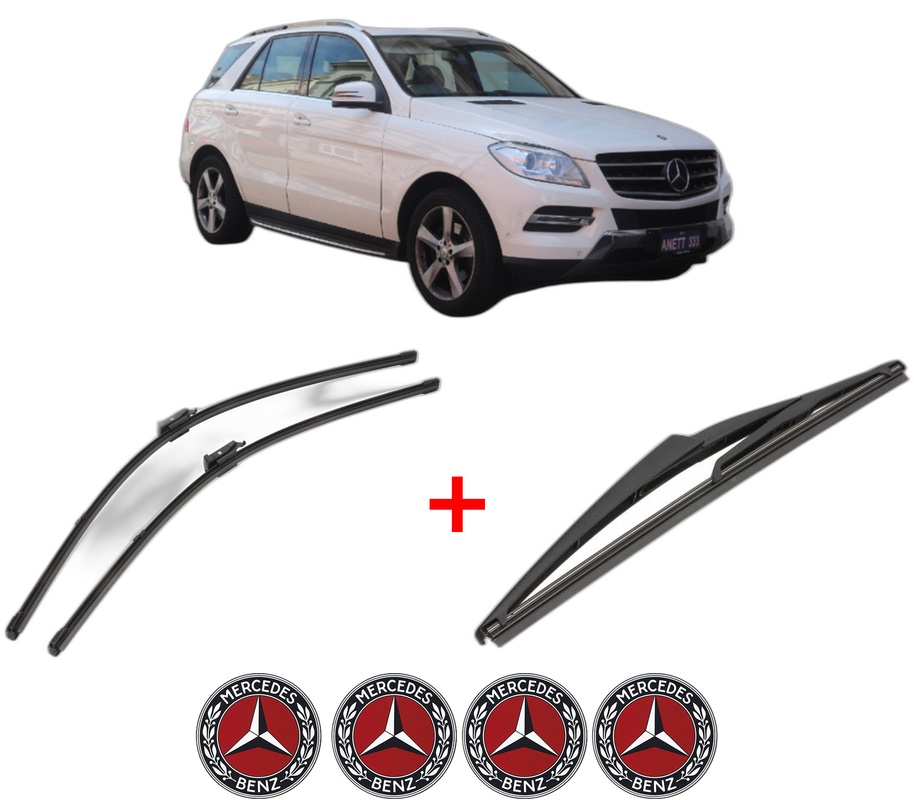 Set 3 stergatoare MERCEDES-BENZ M-CLASS (W166) din 2011 - 2015, pentru parbriz si luneta fata si spate auto, Valeo Silencio, din cauciuc siliconat rezistent, 4 Stickere Auto MERCEDES-BENZ