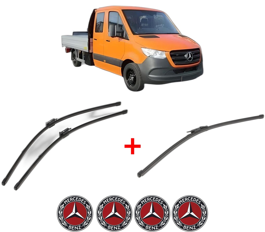 Set 3 stergatoare MERCEDES-BENZ SPRINTER 3,5-t Platform/Chassis (B907, B910) din 2018 - 2021, pentru parbriz si luneta fata si spate auto, Valeo Silencio Xtrm, din cauciuc siliconat rezistent, 4 Stickere Auto MERCEDES-BENZ