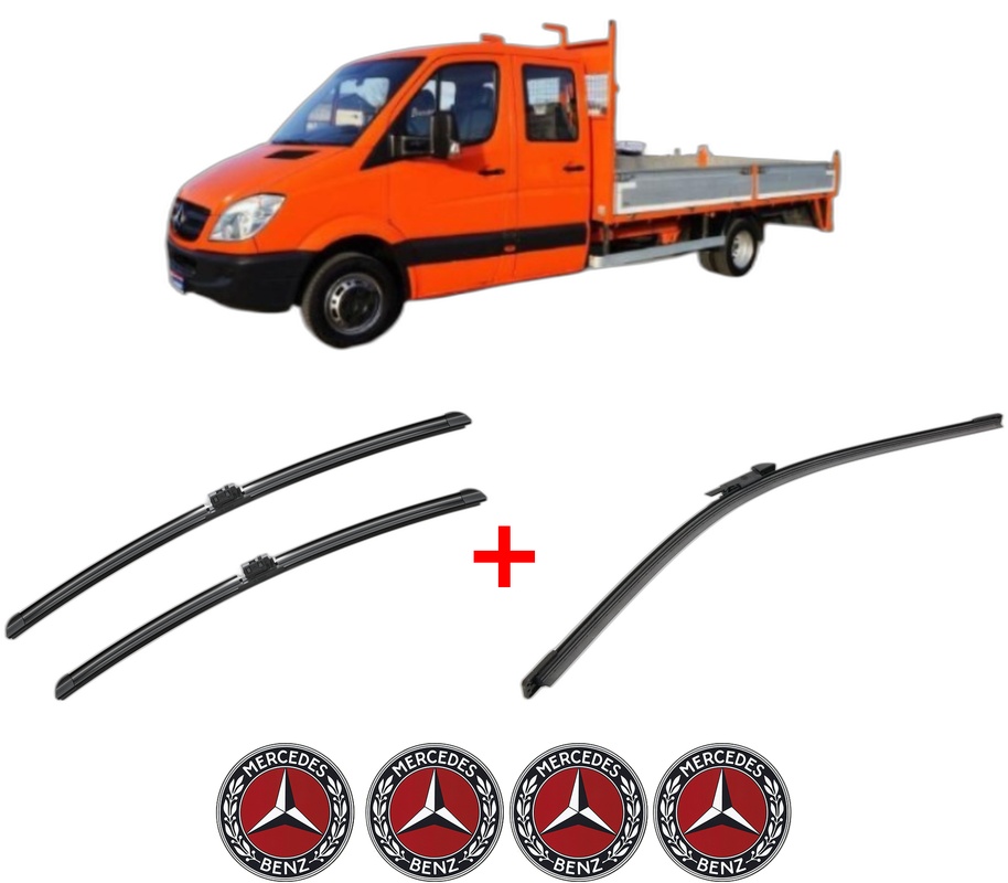 Set 3 stergatoare MERCEDES-BENZ SPRINTER 3-t Platform/Chassis (B910, B907) din 2018 - 2021, pentru parbriz si luneta fata si spate auto, Bosch Aerotwin, din cauciuc siliconat rezistent, 4 Stickere Auto MERCEDES-BENZ