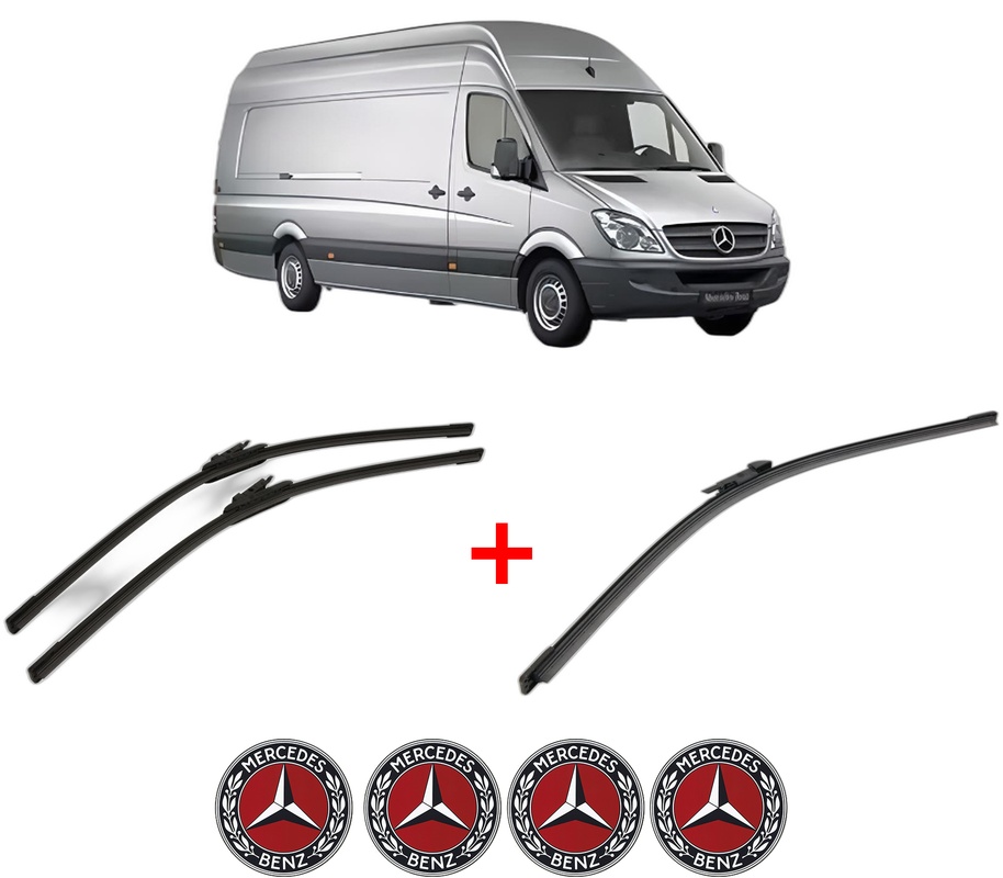 Set 3 stergatoare MERCEDES-BENZ SPRINTER 5-t Van (B906) din 2006 - 2018, pentru parbriz si luneta fata si spate auto, Bosch Aerotwin, din cauciuc siliconat rezistent, 4 Stickere Auto MERCEDES-BENZ