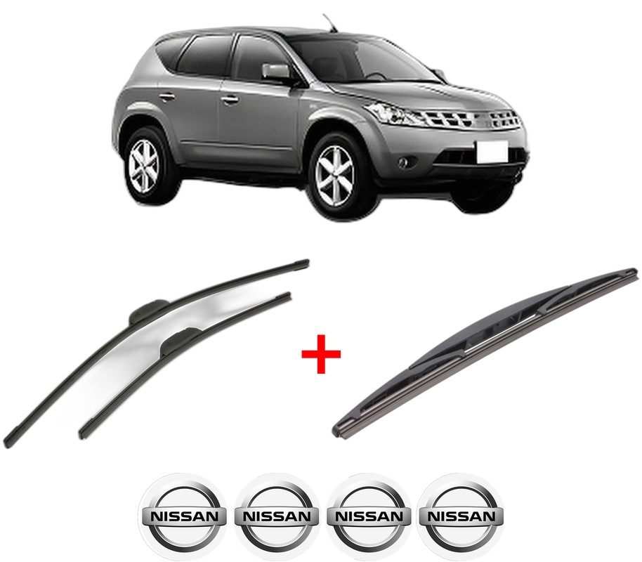 Set 3 stergatoare NISSAN MURANO I (Z50) din 2003 - 2008, pentru parbriz si luneta fata si spate auto, Bosch Twin, din cauciuc siliconat rezistent, 4 Stickere Auto NISSAN