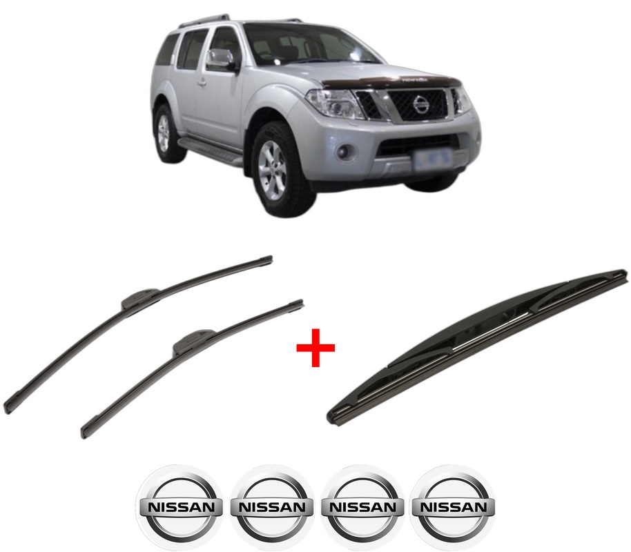 Set 3 stergatoare NISSAN PATHFINDER III VAN (R51_) din 2013 - 2014, pentru parbriz si luneta fata si spate auto, Bosch Twin, din cauciuc siliconat rezistent, 4 Stickere Auto NISSAN