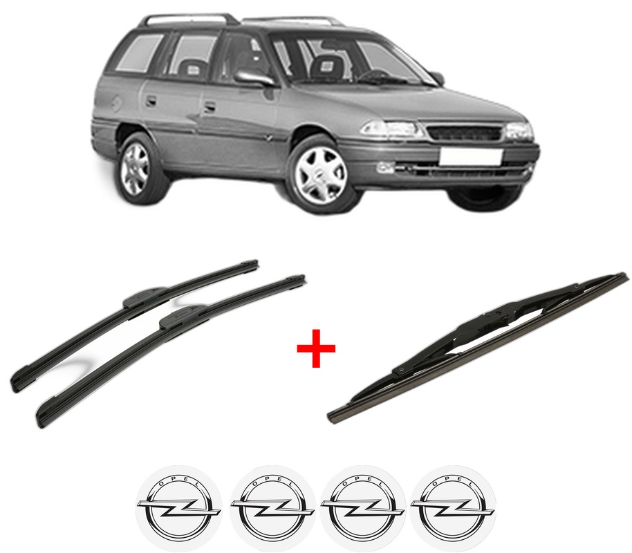Set 3 stergatoare OPEL ASTRA F CLASSIC Estate (T92) din 1998 - 2005, pentru parbriz si luneta fata si spate auto, Bosch Twin, din cauciuc siliconat rezistent, 4 Stickere Auto OPEL