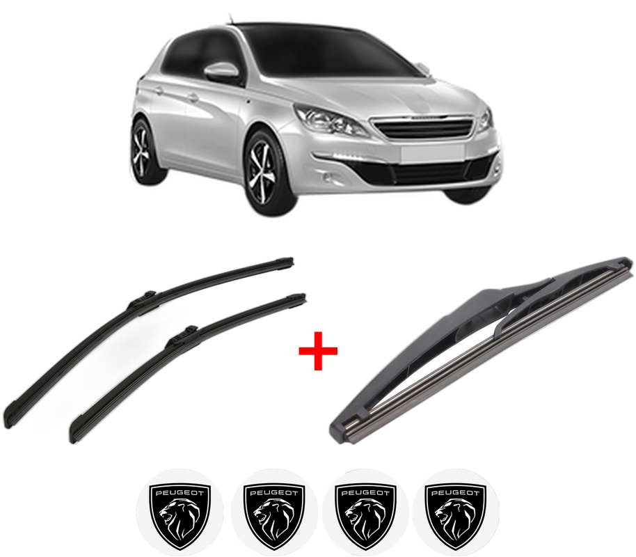 Set 3 stergatoare PEUGEOT 308 Hatchback Van (LB_) din 2015 - 2021, pentru parbriz si luneta fata si spate auto, Bosch Twin, din cauciuc siliconat rezistent, 4 Stickere Auto PEUGEOT