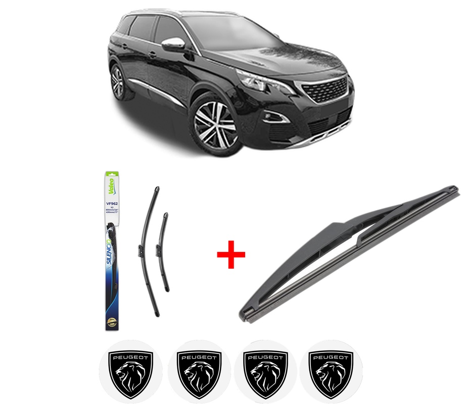 Set 3 stergatoare PEUGEOT 508 SW II (FC_, FJ_, F4_) din 2018, pentru parbriz si luneta fata si spate auto, Valeo Silencio, din cauciuc siliconat rezistent, 4 Stickere Auto PEUGEOT