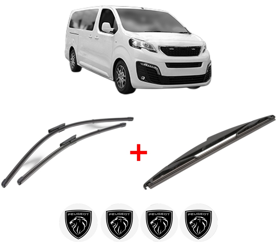 Set 3 stergatoare PEUGEOT EXPERT Bus (V_) din 2016 - 2023, pentru parbriz si luneta fata si spate auto, Valeo Silencio, din cauciuc siliconat rezistent, 4 Stickere Auto PEUGEOT