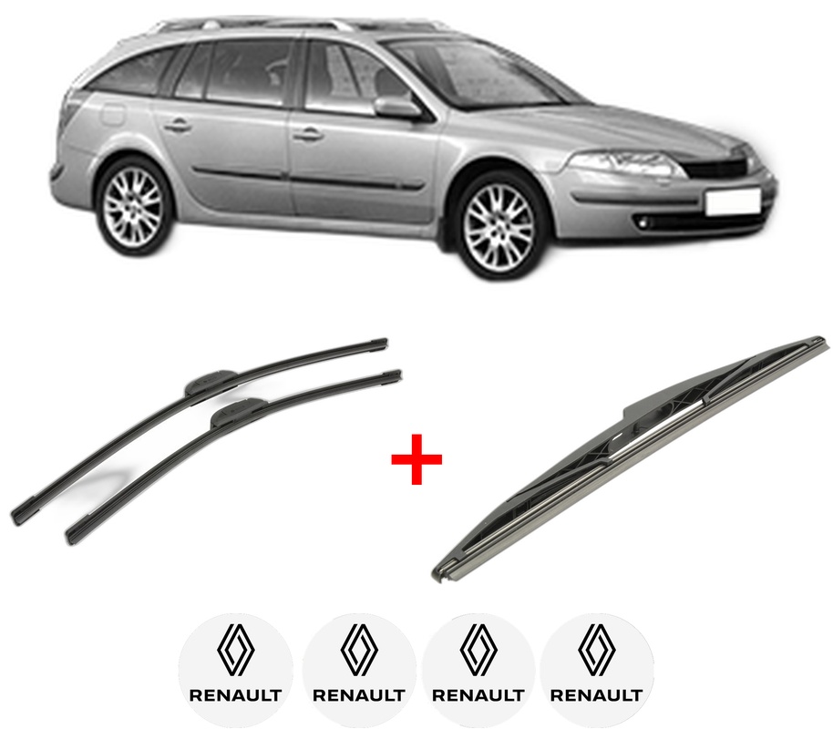 Set 3 stergatoare RENAULT LAGUNA II Grandtour (KG0/1_) din 2001 - 2007, pentru parbriz si luneta fata si spate auto, Bosch Twin, din cauciuc siliconat rezistent, 4 Stickere Auto RENAULT