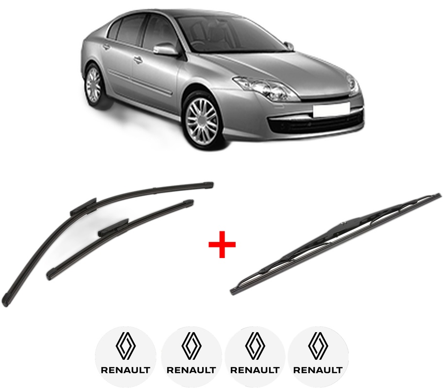 Set 3 stergatoare RENAULT LAGUNA III (BT0/1) din 2007 - 2015, pentru parbriz si luneta fata si spate auto, Valeo Silencio, din cauciuc siliconat rezistent, 4 Stickere Auto RENAULT