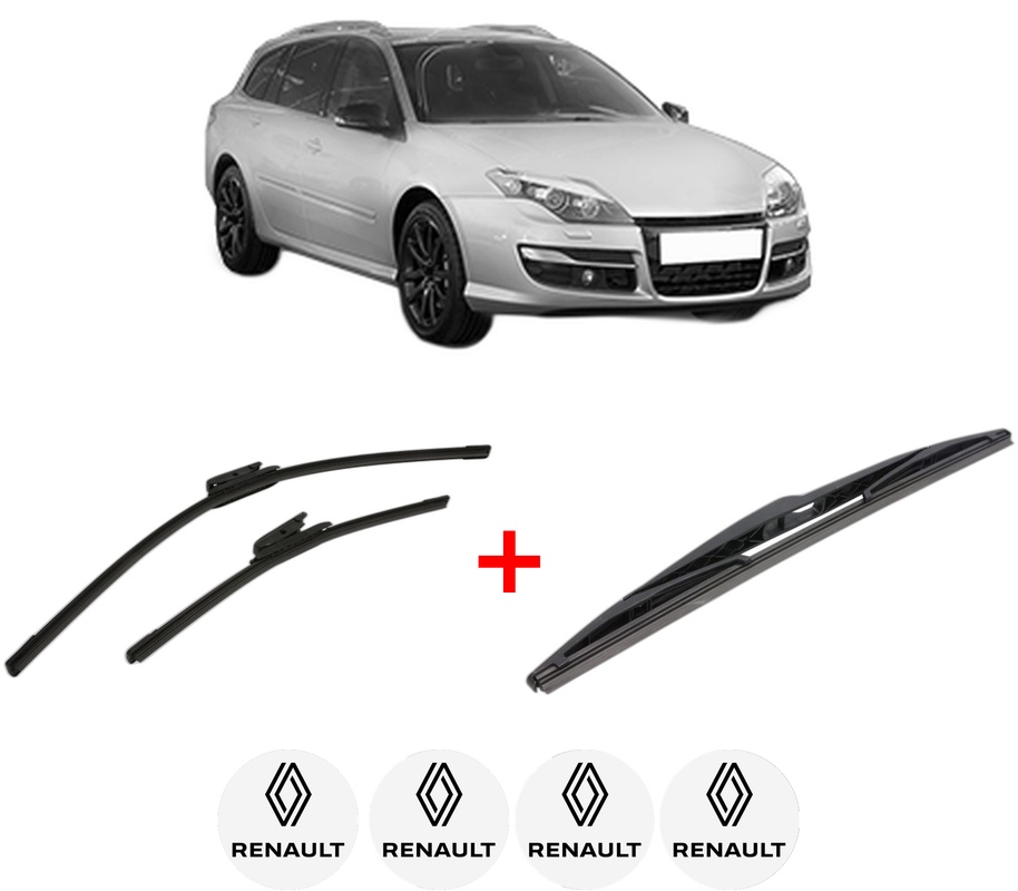 Set 3 stergatoare RENAULT LAGUNA III Grandtour (KT0/1) din 2007 - 2015, pentru parbriz si luneta fata si spate auto, Bosch Twin, din cauciuc siliconat rezistent, 4 Stickere Auto RENAULT