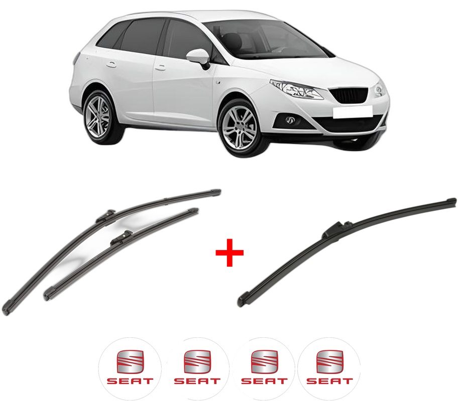 Set 3 stergatoare SEAT IBIZA IV ST (6J8, 6P8) din 2010 - 2016, pentru parbriz si luneta fata si spate auto, Valeo Silencio Xtrm, din cauciuc siliconat rezistent, 4 Stickere Auto SEAT