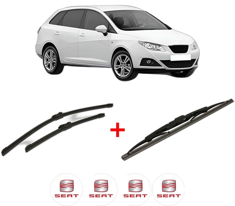 Set 3 stergatoare SEAT IBIZA IV ST (6J8, 6P8) din 2010 - 2016, pentru parbriz si luneta fata si spate auto, Bosch Twin, din cauciuc siliconat rezistent, 4 Stickere Auto SEAT