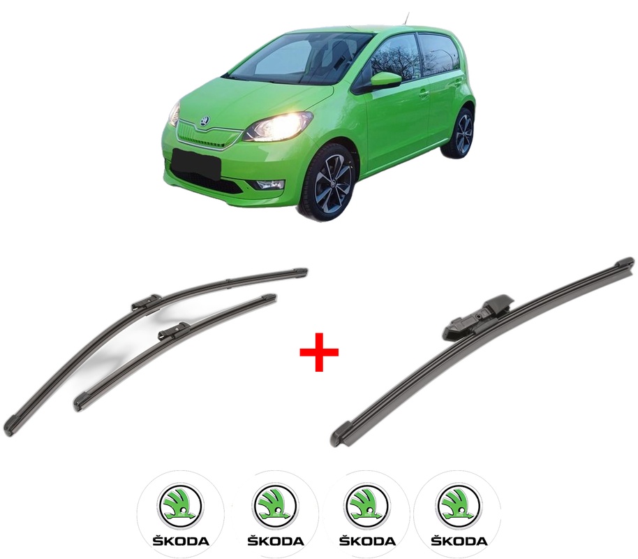 Set 3 stergatoare SKODA E-CITIGO (NE1) din 2019 - 2021, pentru parbriz si luneta fata si spate auto, Valeo Silencio Xtrm, din cauciuc siliconat rezistent, 4 Stickere Auto SKODA