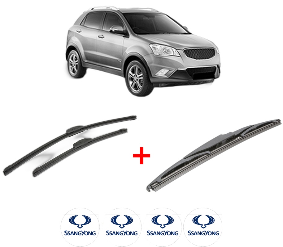 Set 3 stergatoare SSANGYONG KORANDO (CK) din 2010, pentru parbriz si luneta fata si spate auto, Bosch Twin, din cauciuc siliconat rezistent, 4 Stickere Auto SSANGYONG