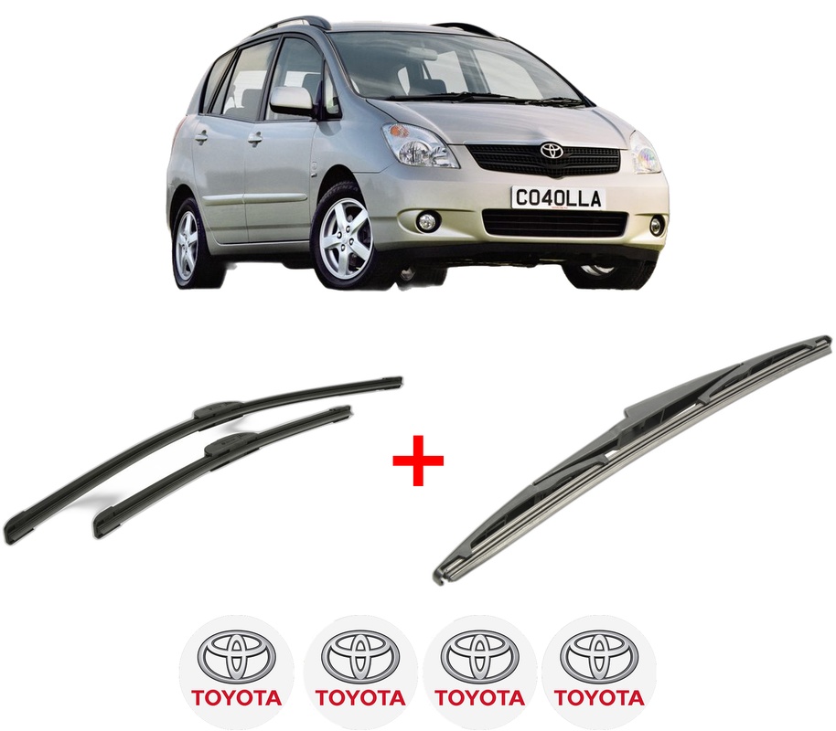 Set 3 stergatoare TOYOTA COROLLA Verso (_E12_) din 2001 - 2004, pentru parbriz si luneta fata si spate auto, Bosch Twin, din cauciuc siliconat rezistent, 4 Stickere Auto TOYOTA