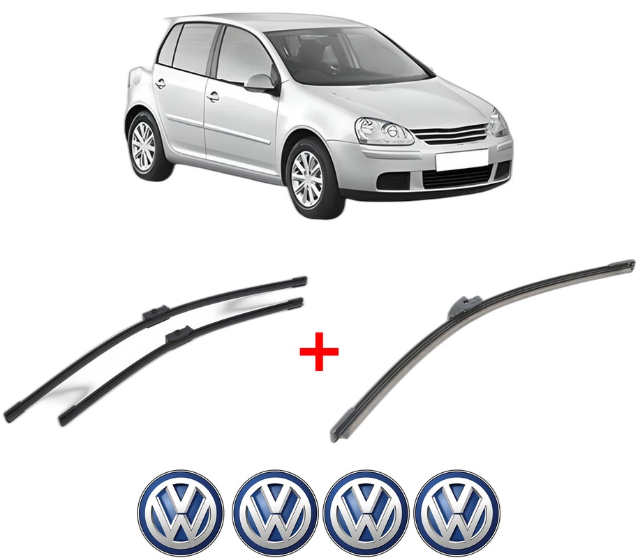 Set 3 stergatoare Volkswagen GOLF V (1K1) din 2003 - 2009, pentru parbriz si luneta fata si spate auto, Bosch Aerotwin, din cauciuc siliconat rezistent, 4 Stickere Auto VW