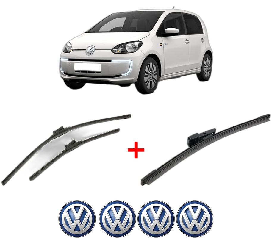 Set 3 stergatoare Volkswagen LOAD UP! (121, 122, BL1, BL2) din 2012 - 2020, pentru parbriz si luneta fata si spate auto, Bosch Aerotwin, din cauciuc siliconat rezistent, 4 Stickere Auto VW
