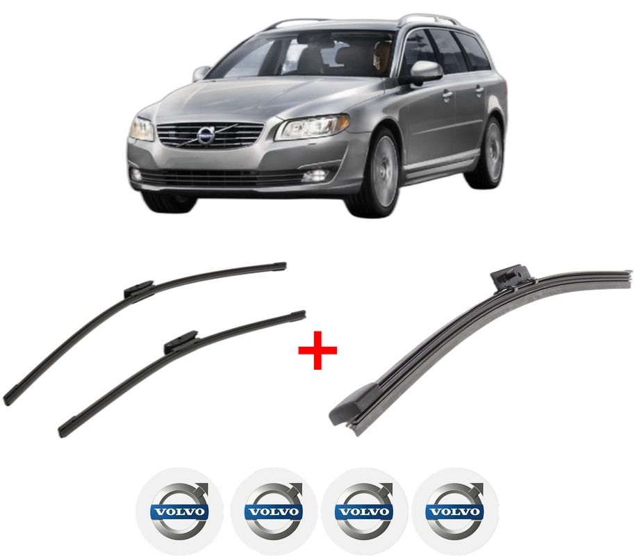 Set 3 stergatoare VOLVO V70 III Estate Van (135) din 2013 - 2015, pentru parbriz si luneta fata si spate auto, Bosch Aerotwin, din cauciuc siliconat rezistent, 4 Stickere Auto VOLVO