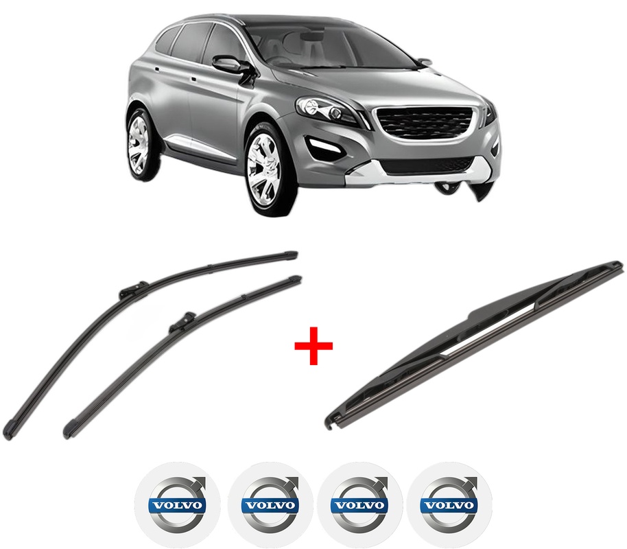 Set 3 stergatoare VOLVO XC60 I SUV (156) din 2008 - 2017, pentru parbriz si luneta fata si spate auto, Valeo Silencio, din cauciuc siliconat rezistent, 4 Stickere Auto VOLVO