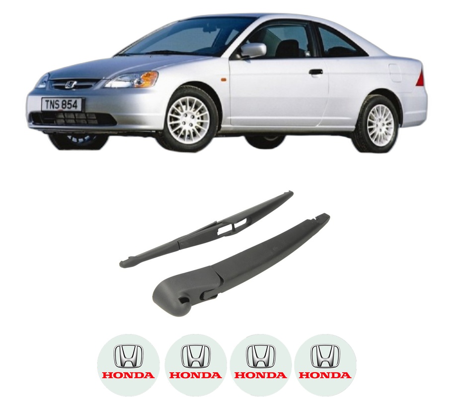 Set brat stergator spate cu lamela pentru HONDA CIVIC VII Coupe (EM2) din 2001-2005, pentru spate, din cauciuc siliconat rezistent, Cri-Flo, 4 stickere auto HONDA